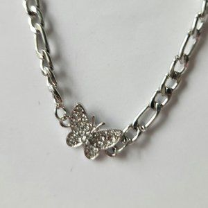 NWT 14k gold plated. Butterfly Figaro Chain Choker with CZ stones.